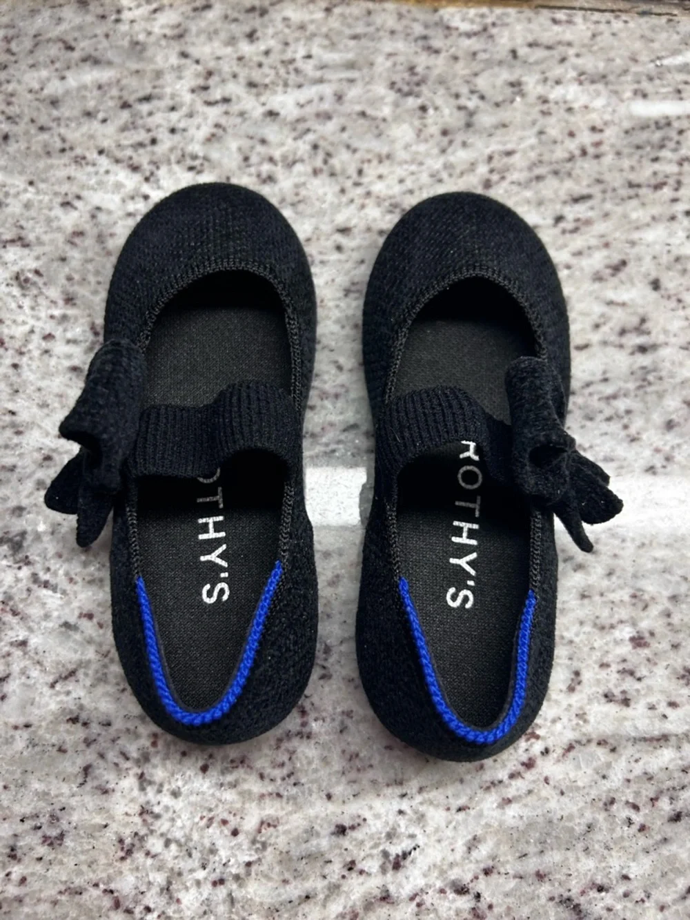Rothy's Black Knit Bow Mary Jane Kids Dress Shoes